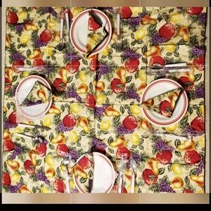 Picnic For 4 Tablecloth Napkins Solid Plates Metal Silverware Picnic